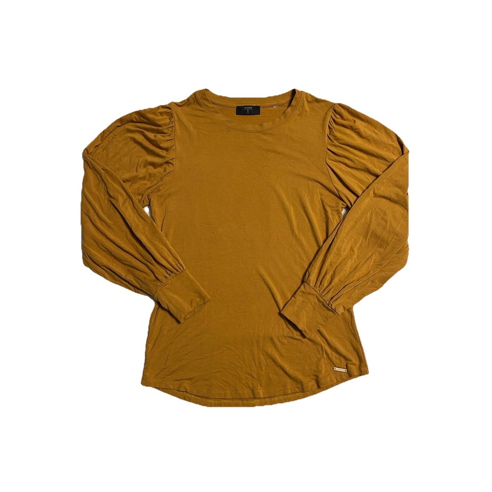 Tahari Mustard Yellow Blouse Size Small Long Sleeve Lightweight Work Top